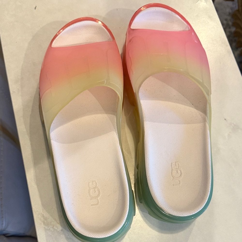 UGG Multicolor Gradient Slide Sandals.  Rainbow color.  Worn once.